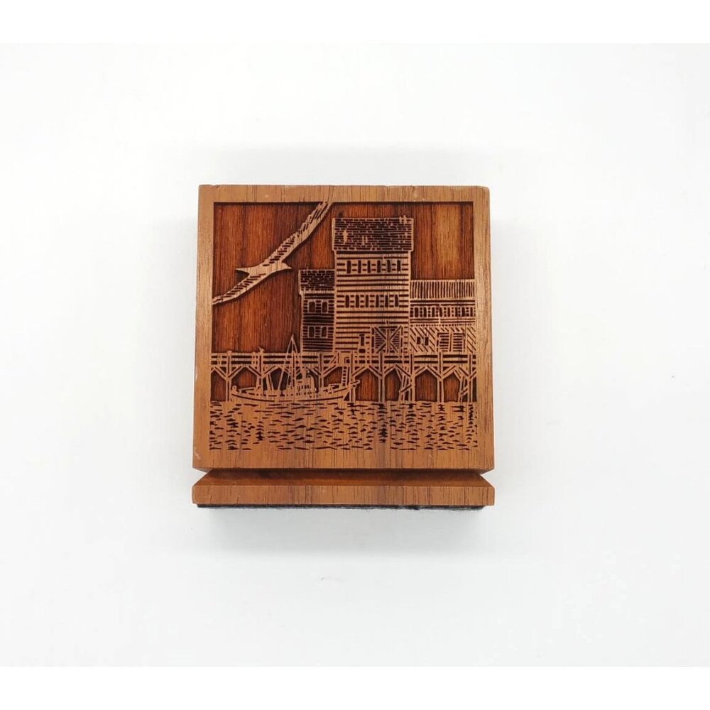 Vintage Walnut Wood Laser Engraved Desk Accessory Office Decor, Nautical Coastal
